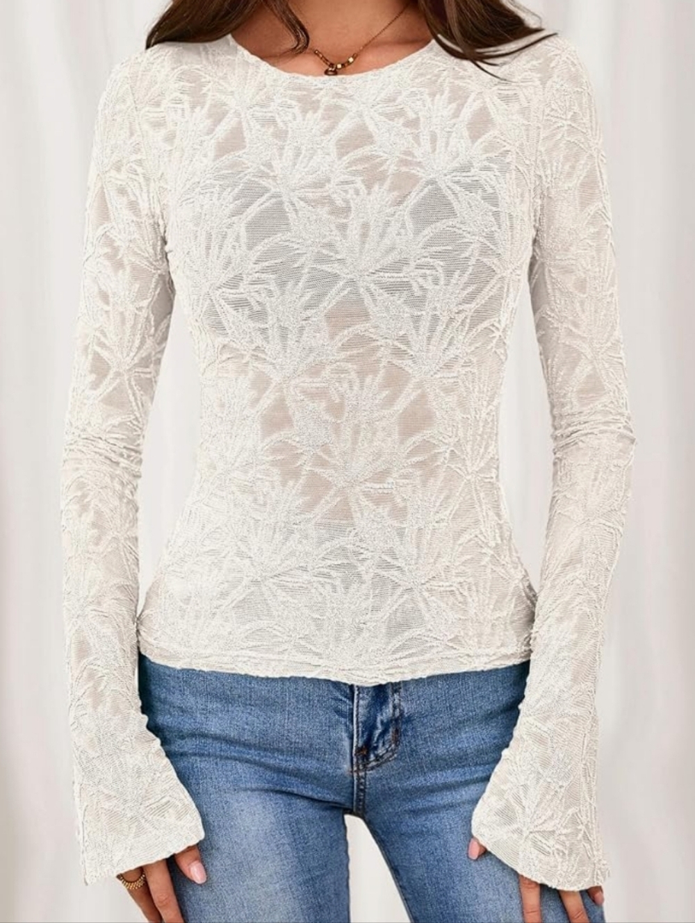NEW! Sheer Lace Bell Sleeve Top (S-XL) - Picture 2 of 6